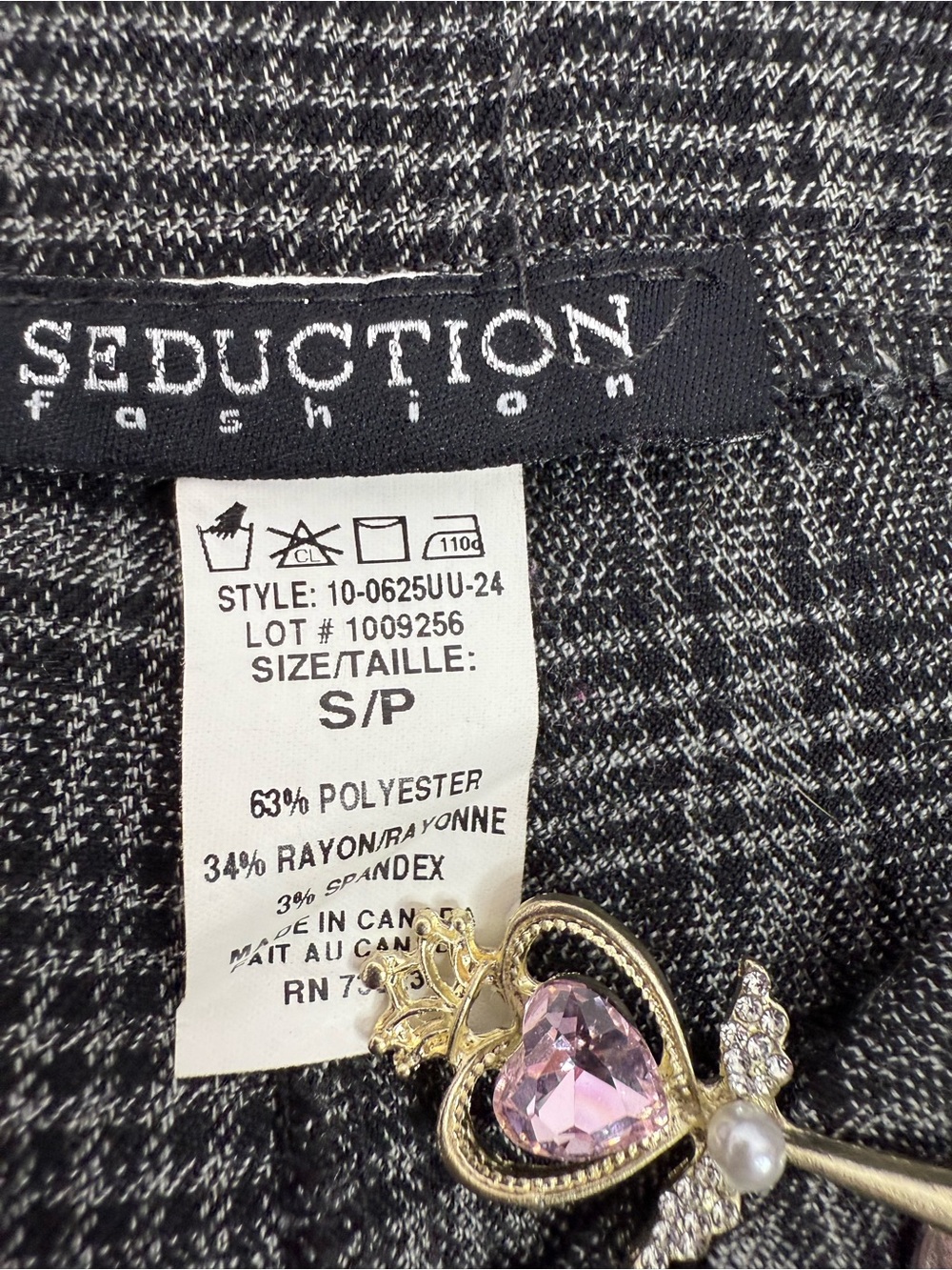 SEDUCTION pants flare leg buttons y2k Plaid High-Rise Flared Trousers — Gray - Picture 6 of 9